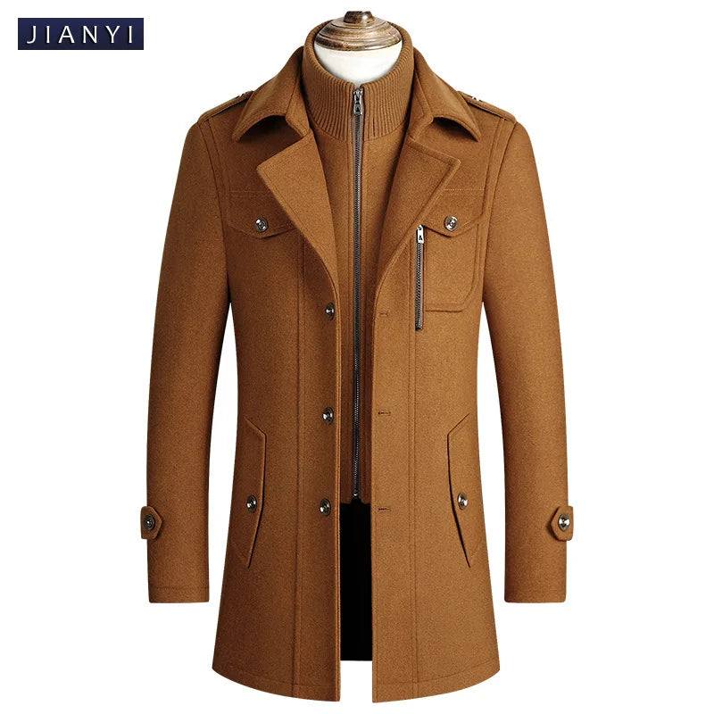 2025 new winter men's woolen coat, men's brand jacket, middle-aged double-shoulder long woolen windbreaker coat in European size