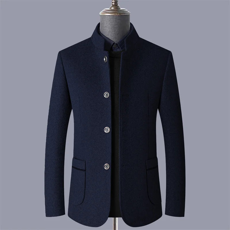Autumn and winter woolen coats, men's young and middle-aged woolen jackets, stand-up collar woolen overcoats