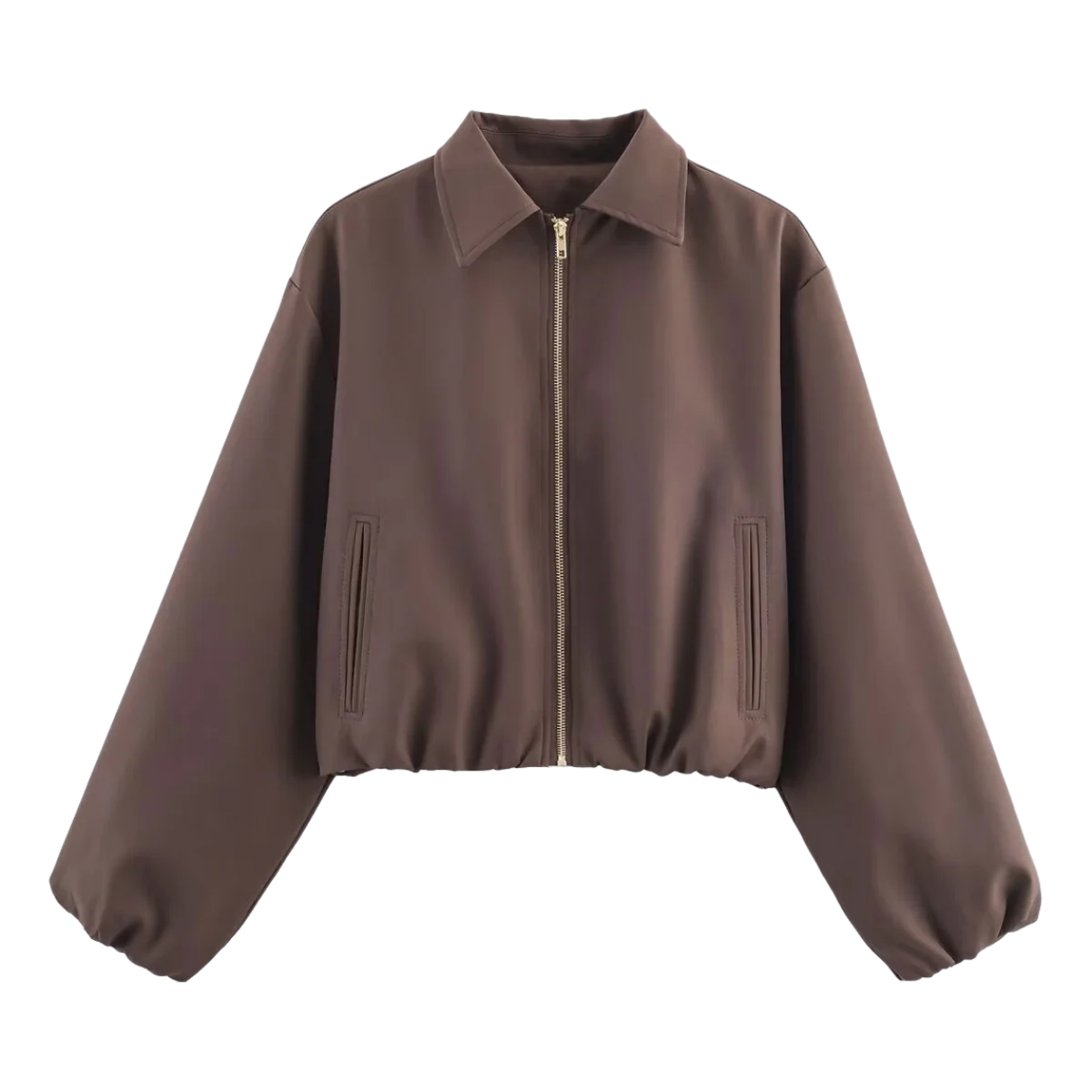 HH 2025 Autumn Street Fashion Solid Bomber Jackets Simple Lapel Zipper Fly Long Puff Sleeves With Pockets Women's Casual Coats