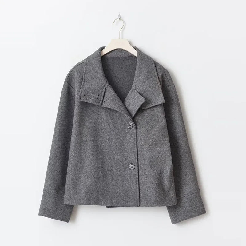 Stand Collar Women Winter Woolen Coats 2025 Spring Single Breasted Loose Female Long Sleeve Jacket Office Lady Street Short Coat