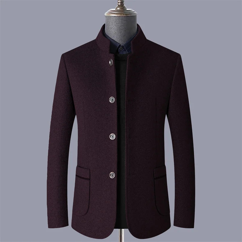 Autumn and winter woolen coats, men's young and middle-aged woolen jackets, stand-up collar woolen overcoats