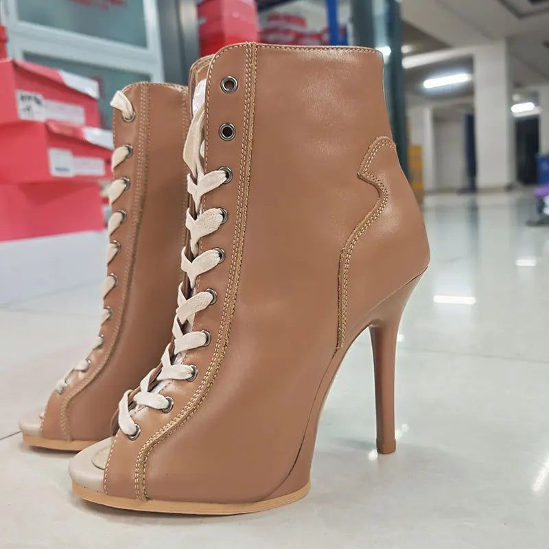 Genuine leather Customizable boots European Style Sexy Thin High Heel Jazz Dance Sandal for Women Open Toe Ladies Dancing Shoes