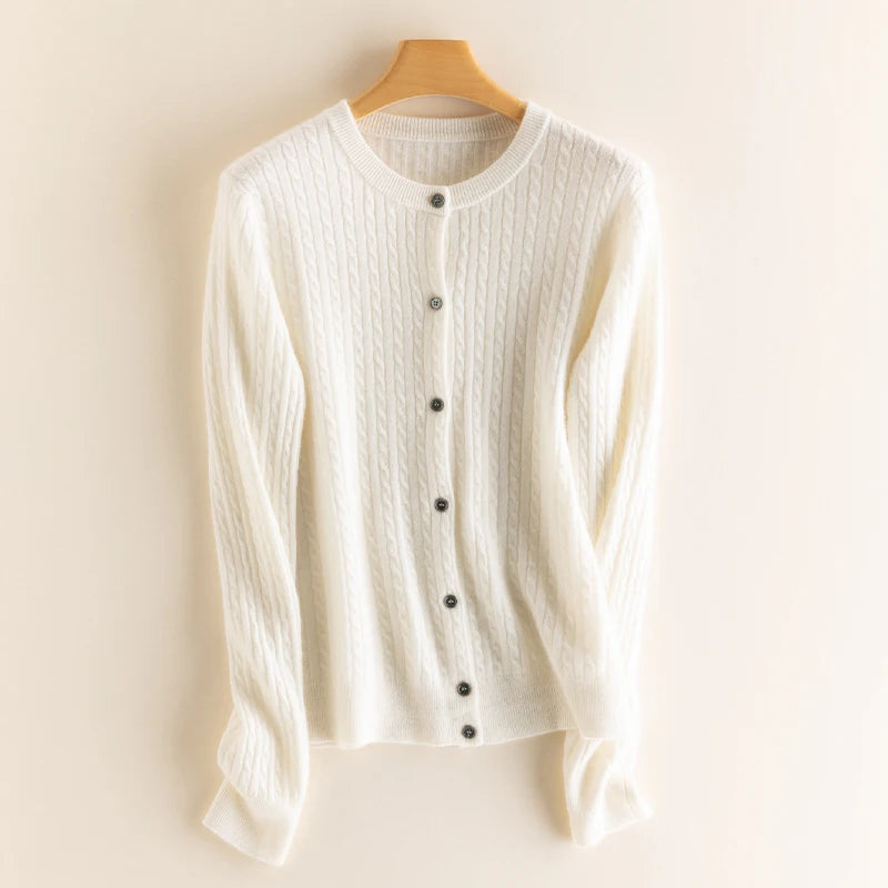 2025 Autumn Winter O Neck Cardigan Women Sweater New Casual Versatile Tops Solid Long Sleeve Single Breasted Cable Knit Sweater