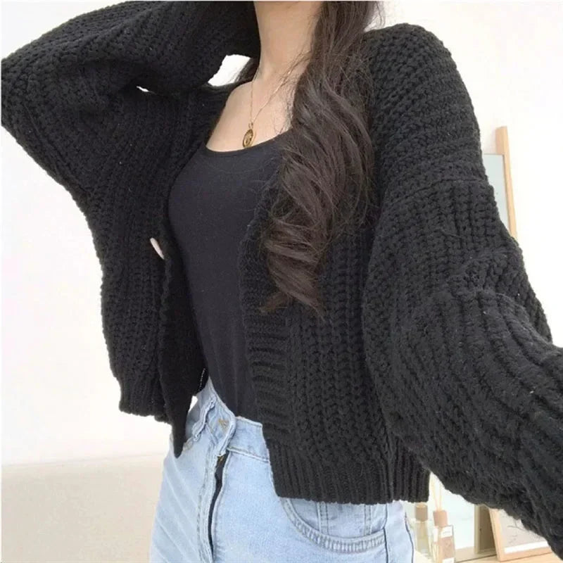 Women's Short Sweater Cardigan Sweet Cute College Style Single Button Knitted Cardigans Autumn Winter Thicken V-Neck Knitweat