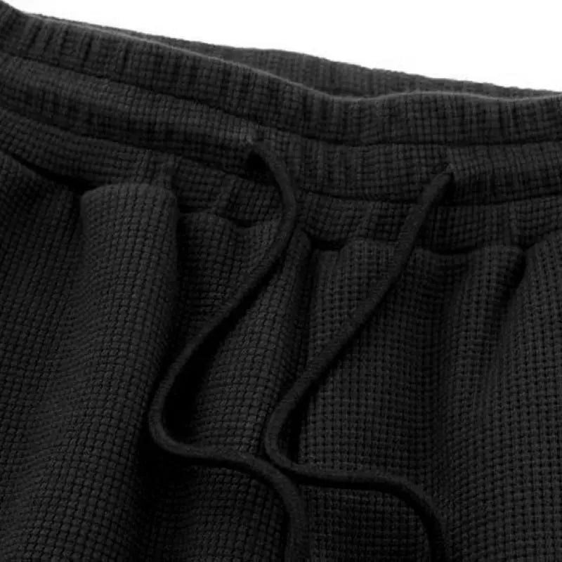 Mens Waffle Knit Cargo Shorts Vintage Surf Style Multi Pocket Workwear Elastic Drawstring Casual Beach Walking Summer