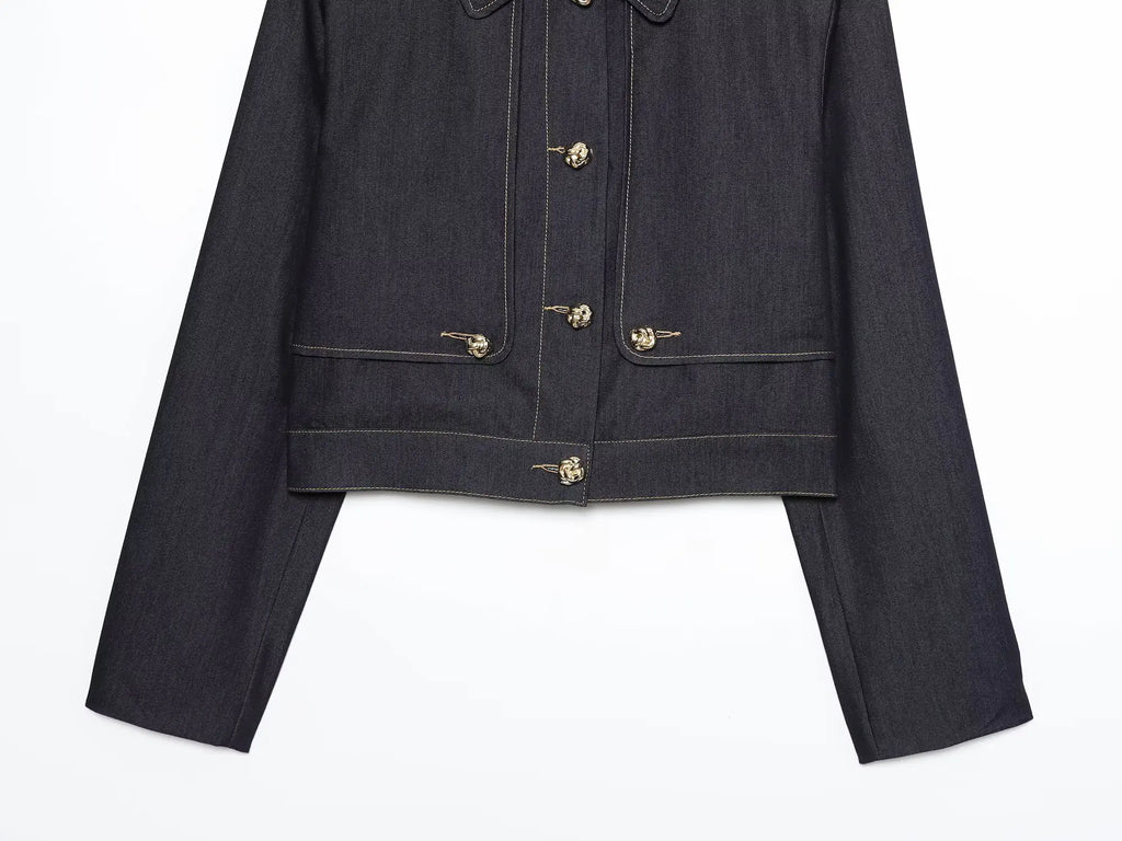 DiYiG WOMAN 2025 Autumn New Fashion Contrast Color Collector Jacket Joker Lapel Button Casual Jacket Outerwear Mujer