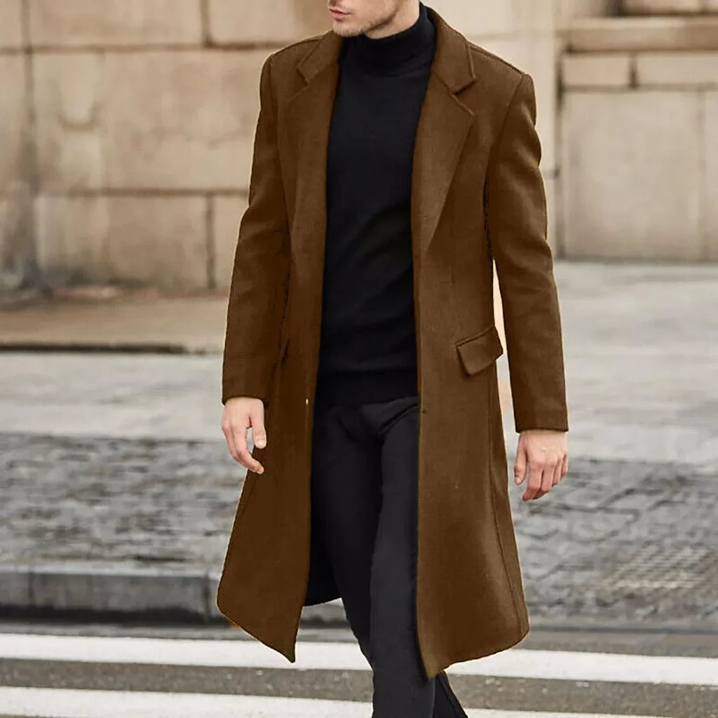 Autumn and Winter Casual Men's Clothing, British Style Woolen Overcoat, New Korean Style Solid Color Long Windbreaker S-XXXL