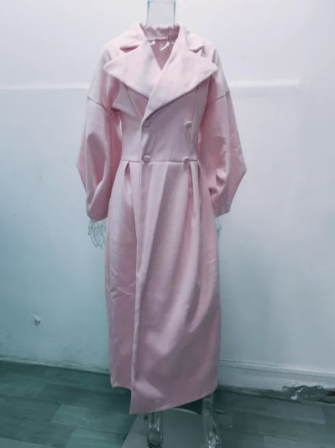 Autumn Lantern Sleeves Women Vintage Court Coat Lapel Double Row Button Office Women's Long Jacket Windbreaker Thick Street Coat