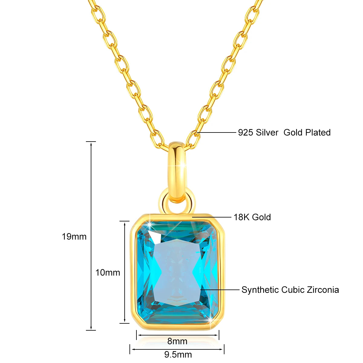 Szjinao 100% Real 18k Gold Necklace For Women 8*10mm Yellow Stone Rectangle With Certificate AU750 K Gold Pendant Wedding Gift