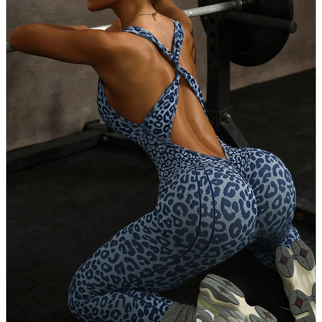 Leopard Jumpsuit for Women Workout Seamless Jumpsuits Yoga Ribbed One Piece Tank Tops Rompers Sleeveless Exercise Jumpsuits