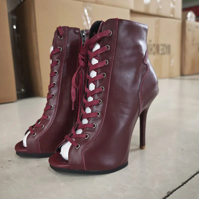Genuine leather Customizable boots European Style Sexy Thin High Heel Jazz Dance Sandal for Women Open Toe Ladies Dancing Shoes