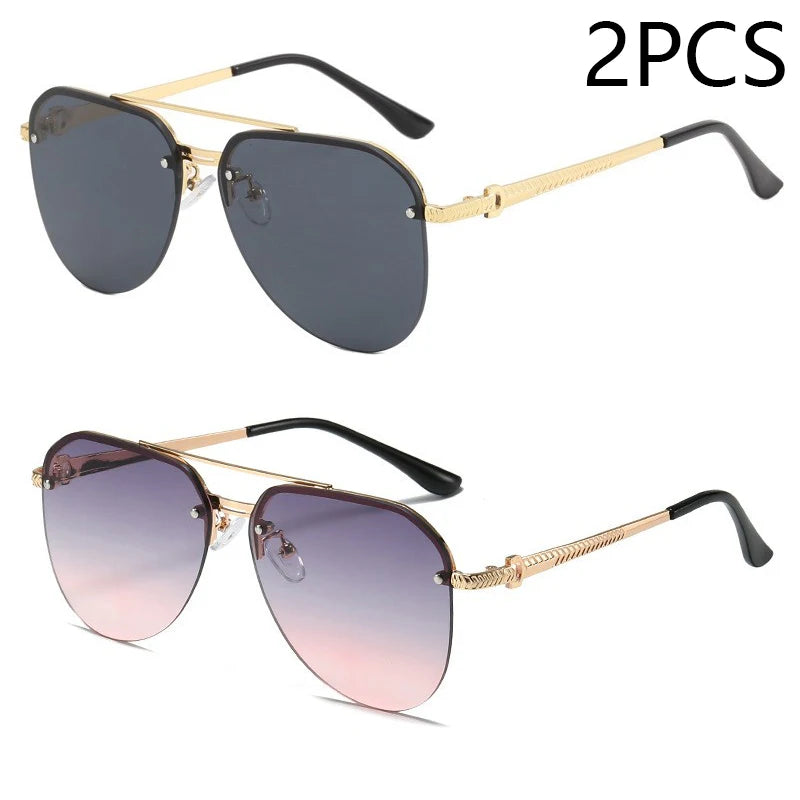 New Fashion Metal Half Frame Women's Outdoor Sunglasses Classic Double Beam Glasses