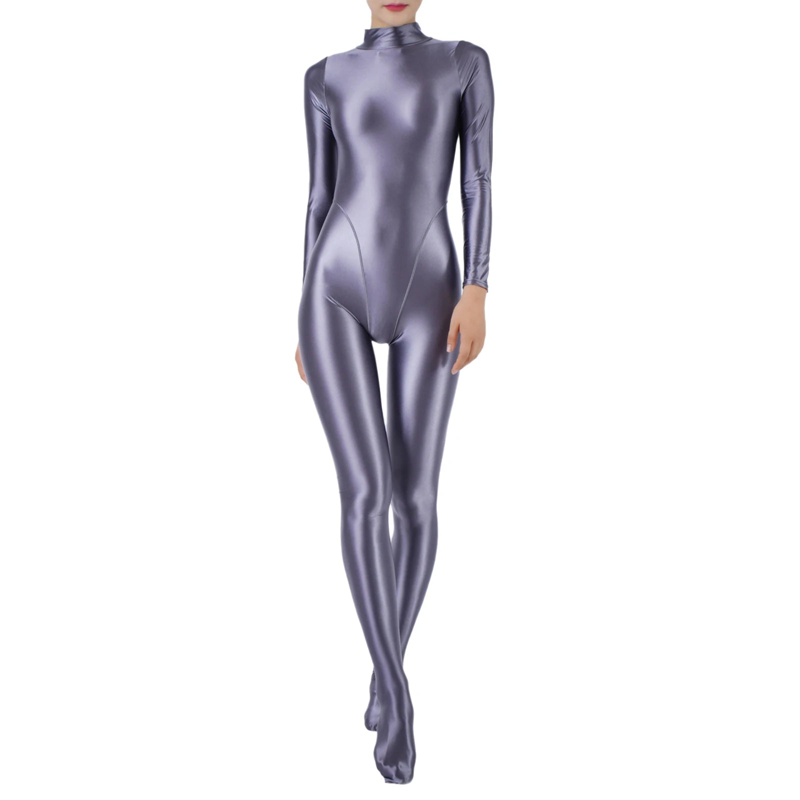 Women Glossy Jumpsuit One Piece Swimsuit Long Sleeve Tights Full Body Bodysuit Workout Fitness Yoga Rash Guard Surfing Swimwear