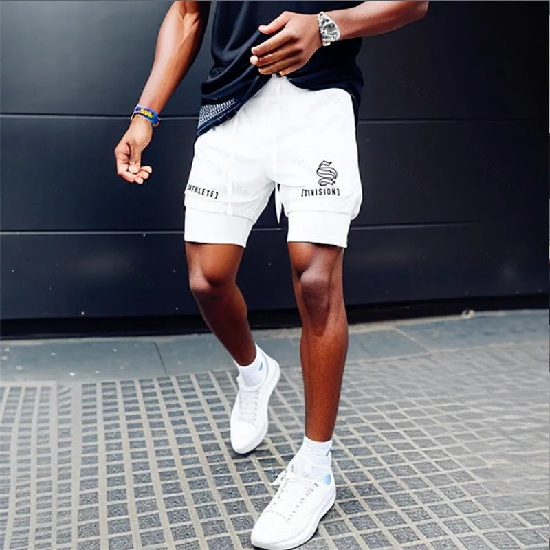 NEW 2 IN 1 Sport Running Casual Breathable Shorts Men Double-deck Jogging Quick Dry GYM Shorts Fitness Workout Men Shorts