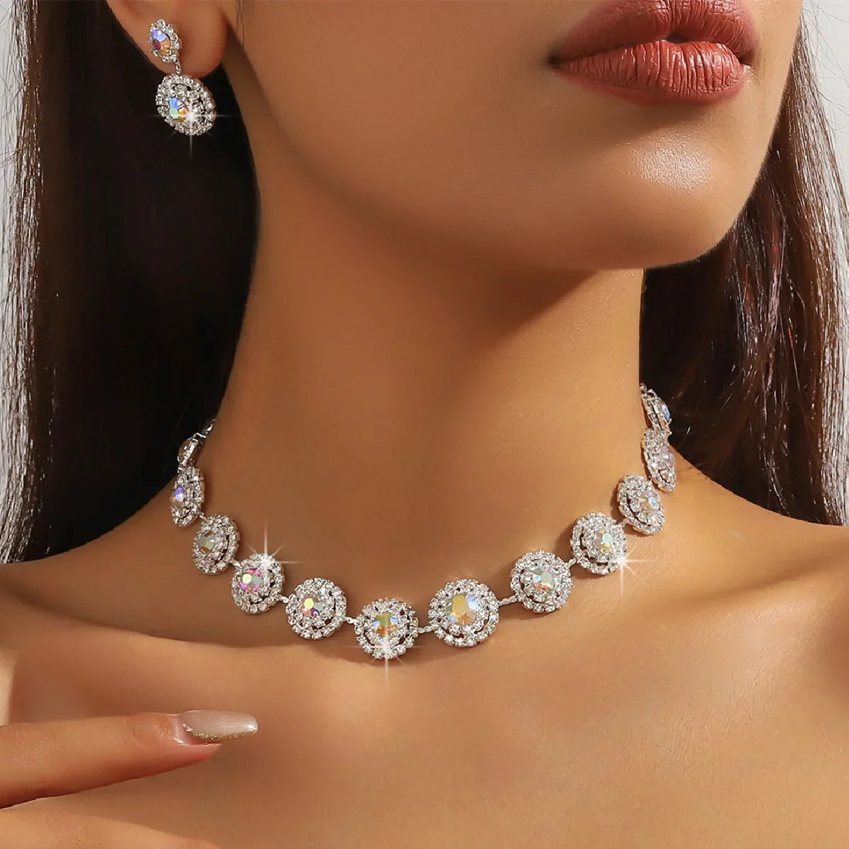 Elegant Rhinestone Jewelry Set Necklace & Dangle Earrings for Party Daily Clothing DecorTrendy All-match & Exquisite Jewelry