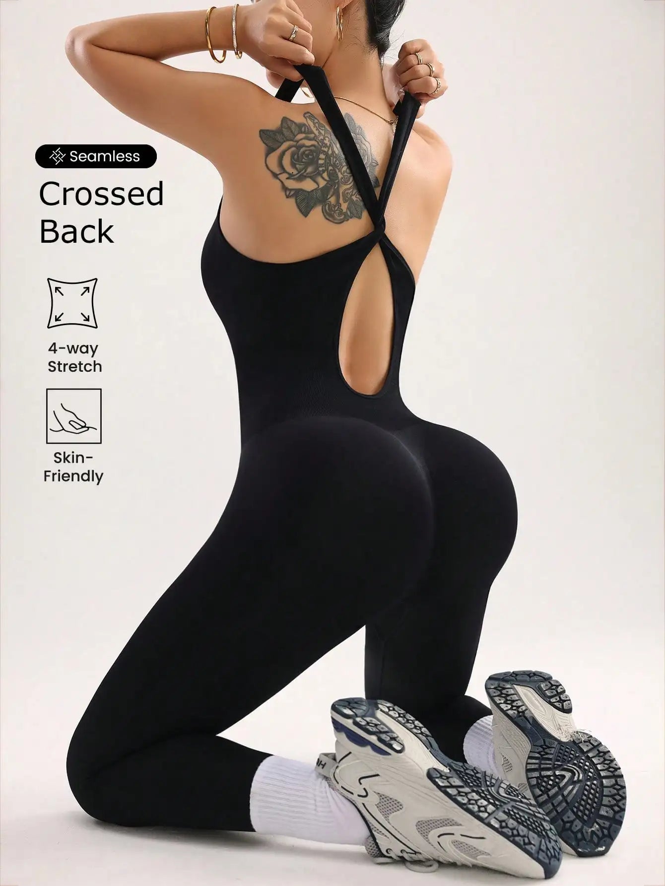 Women Workout Seamless Jumpsuit Yoga Ribbed Bodycon One Piece Square Neck Leggings Romper