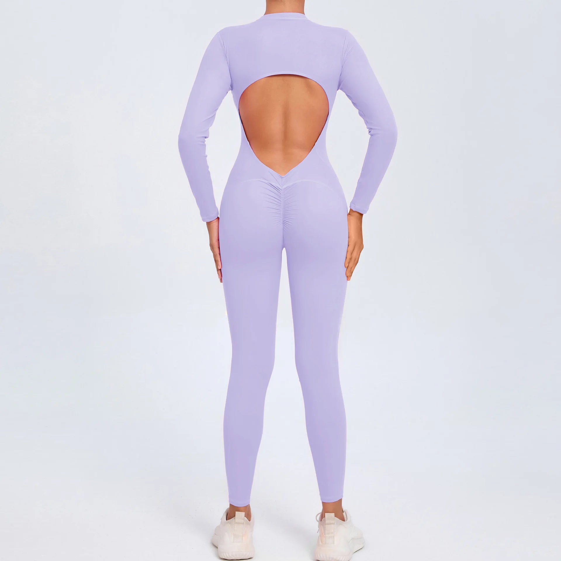 Hearuisavy V Back Sports Jumpsuit Yoga Clothes Rompers Women Long Sleeveles Workout Bodysuits Backless One-piece Suit Female