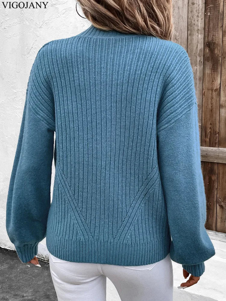 2025 Autumn Blue Stand Collar Sweater Cardigan Women Casual Long Sleeve Knit Cardigan Winter Lady Zipper Loose Knitted Coat