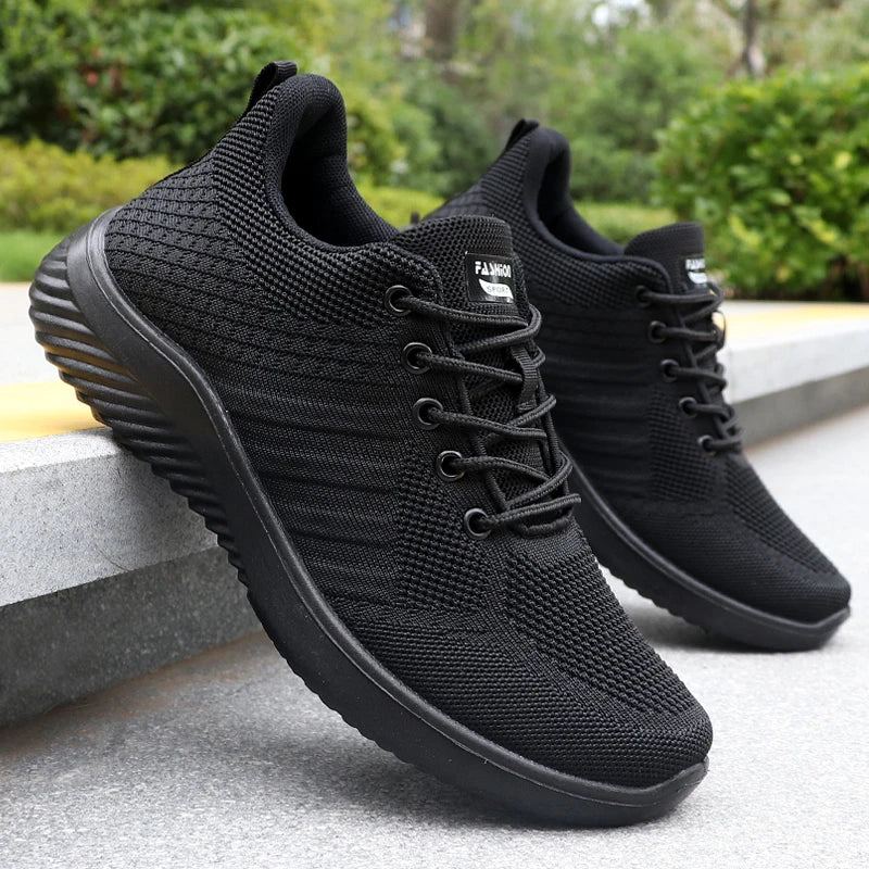 Men's Solid Lace-Up Casual Shoes, Lightweight Outdoor Sports Shoes Suitable for All Seasons Training and Exercise, Lightweight, Breathable and Non-Slip, Ideal for Leisure Walking Enthusiasts