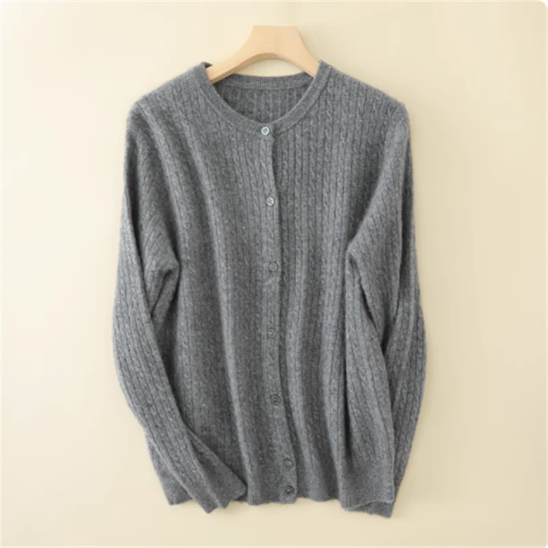 2025 Autumn Winter Women Sweater Solid O Neck Cardigan New Casual Versatile Tops Long Sleeve Single Breasted Cable Knit Sweater