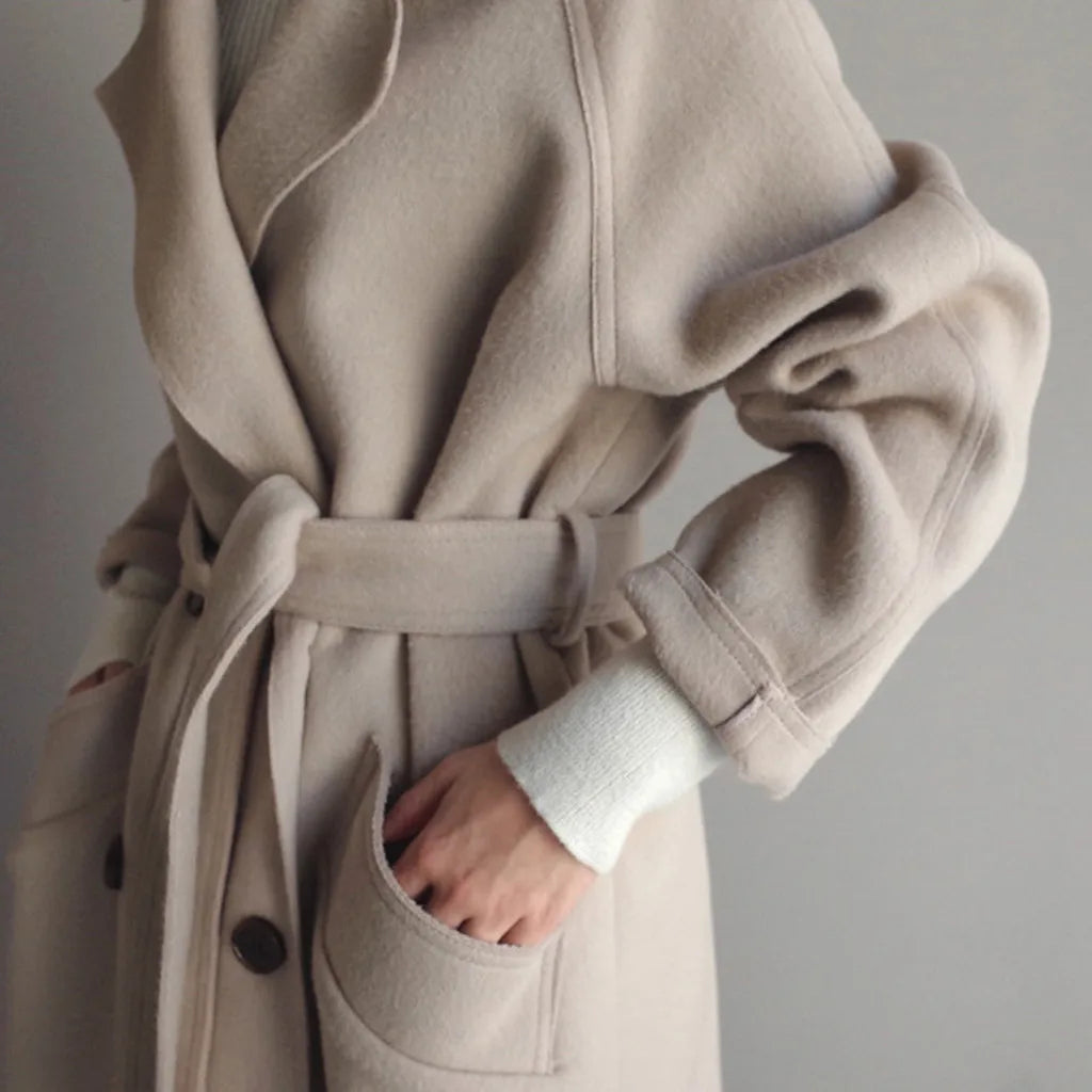 Winter Women'S Jacket Womens Oversize Lapel Cashmere Wool Blend Belt Trench Coat Outwear Jacket Loose Style High-End Wool Coat