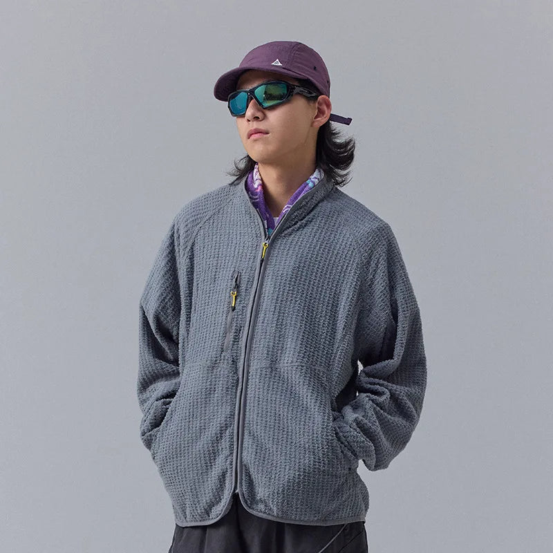 Lock-Warm Grid Fleece Lightweight & Breathable Stand-Collar Jacket for Couples: Long-Lasting Warmth for Mountain Outdoor Sports
