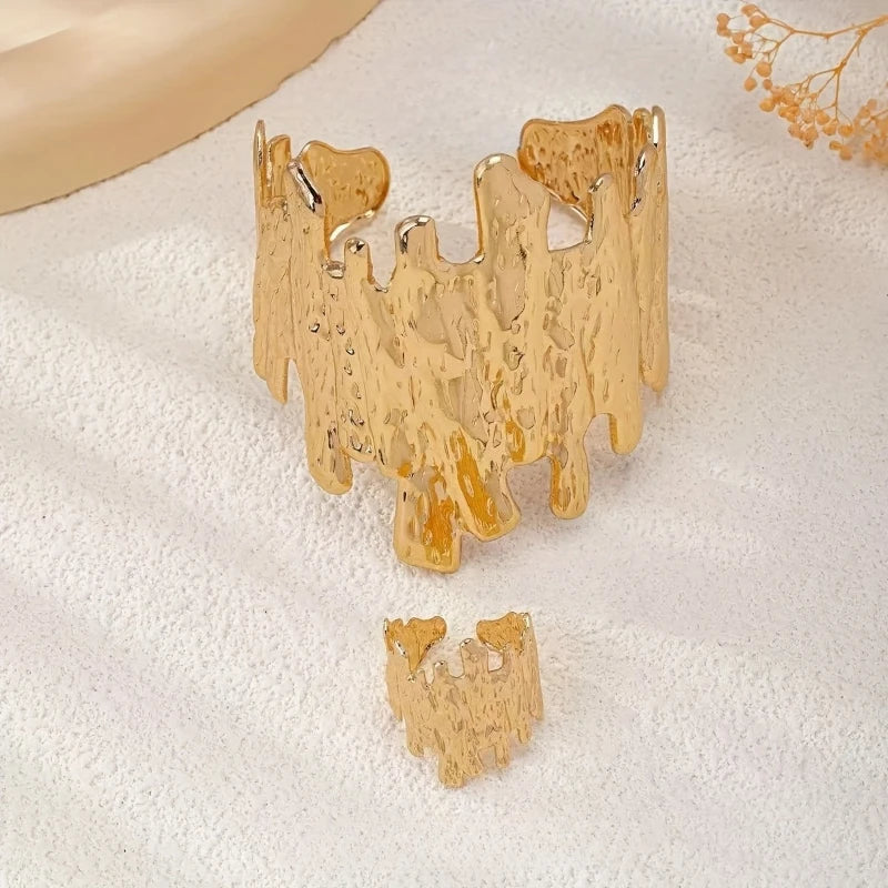 New Fashionable Pleated Geometric Splicing Open Bracelet Ring, Women's Personalized Trendy Holiday Accessories Jewelry