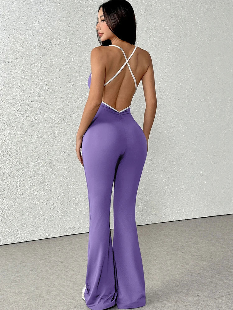 Women's Jumpsuits Streetwear Fashion Summer New Casual Slim Clothing Solid Sexy Sling Backless Elegant Female Jumpsuits Clothing