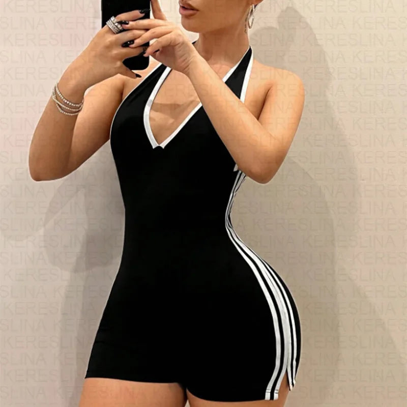 Women's Sexy Striped Backless Jumpsuit Off-Shoulder Hot Girl Suspender Fashion Personality New 2025