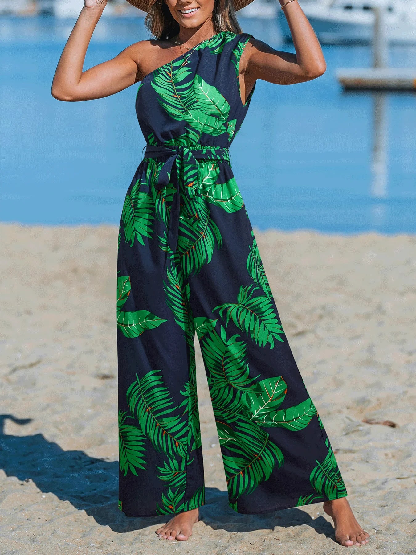 Women's Holiday One-Shoulder Jumpsuit, Comfortable and Fashionable Summer Dress, Suitable for Beach Days and Parties