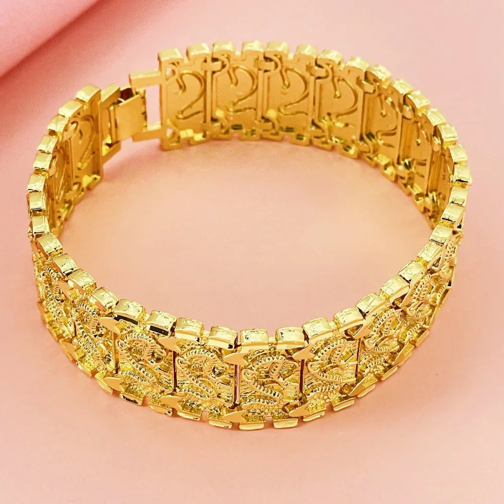 24K Gold AU999 2CM Dragon Bracelet Men - Premium 2CM gold, auspicious dragon, for business & important events
