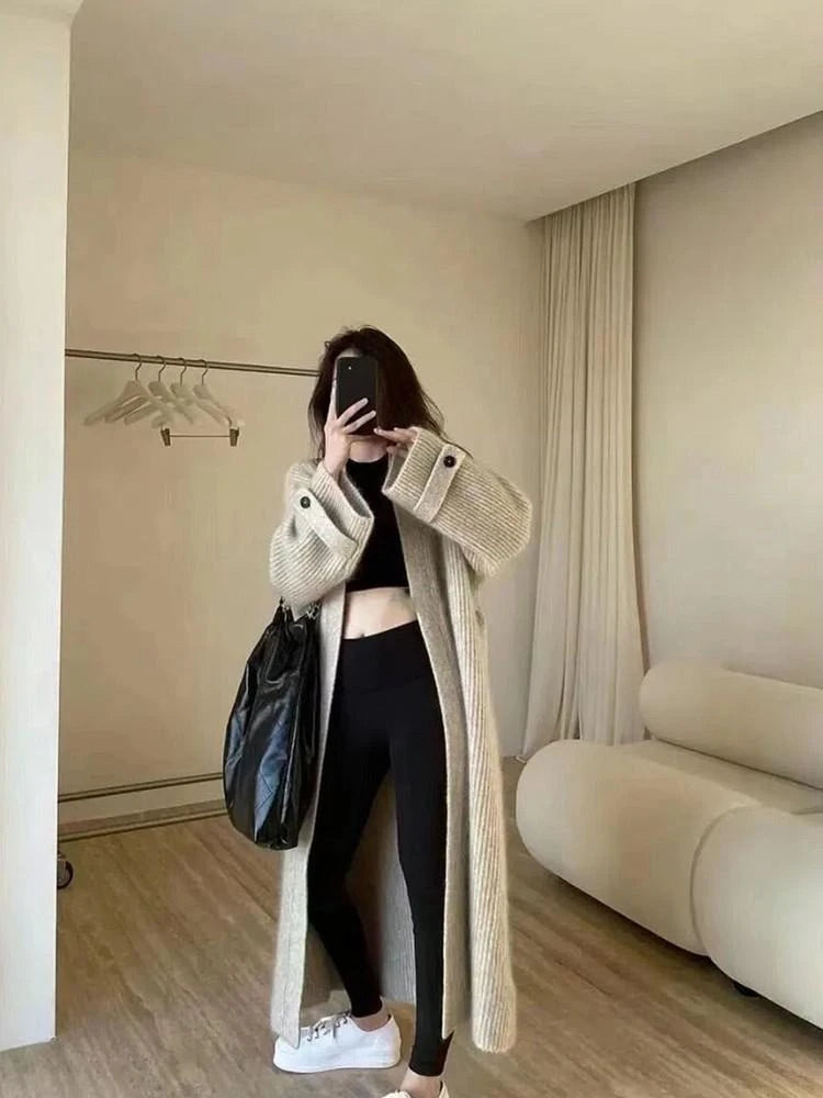 Long Ladies Knit Sweaters Fashion 2025 Lightweight Casual New in Knitwear Trend Korean Streetwear Sleeve Solid Women's Cardigans
