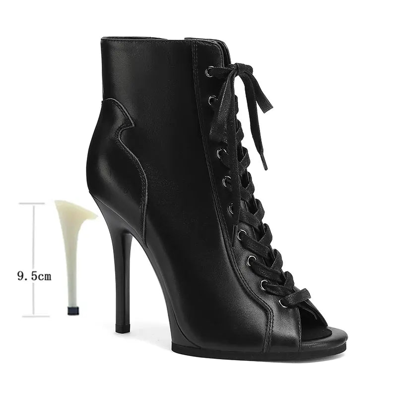 Genuine leather Customizable boots European Style Sexy Thin High Heel Jazz Dance Sandal for Women Open Toe Ladies Dancing Shoes