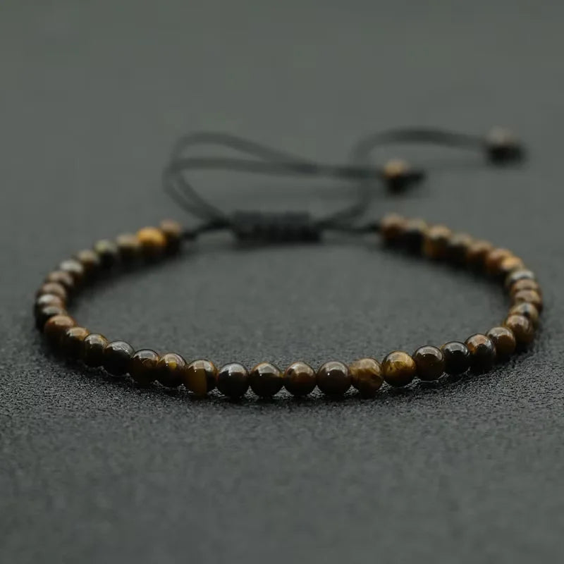 Fashion 4mm Natural Stone Bracelet Men Women Handmade Braided Adjustable Braclet Small Tiger Eyes Howlite Agates Beads Braslet