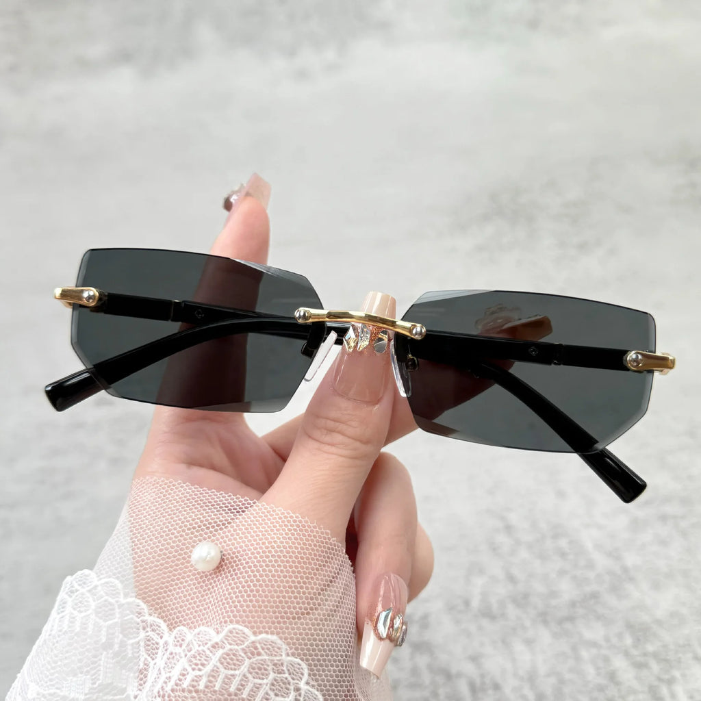 Rimless Sunglasses Rectangle Fashion Popular Women Men Shades Small Square Sun Glasses for Female Male Summer Traveling Oculos
