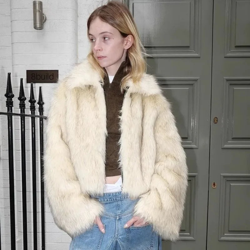 Autumn Winter Fashion Plush Zipper Short Jacket Women Retro Street Niche Plus Velvet Warm Loose Harajuku Casual High-end Jacket