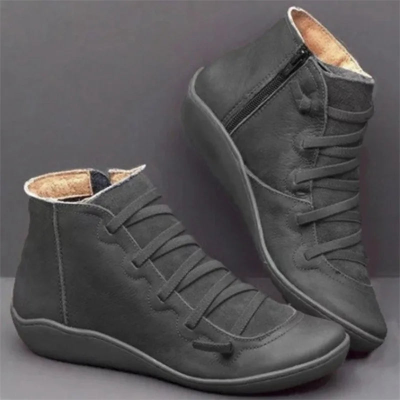 Snow Boots  Women Winter Genuine leather Ankle Spring flat Shoes woman Short Vintage Boots With Fur 2022 for women lace up boots