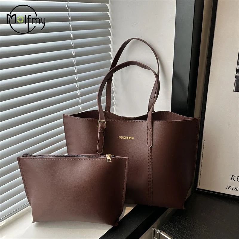Women's Bag Large Capacity Soft Leather Tote Bags Casual Versatile Single Shoulder Handbag Mommy Handbags 2025 Autumn and Winter