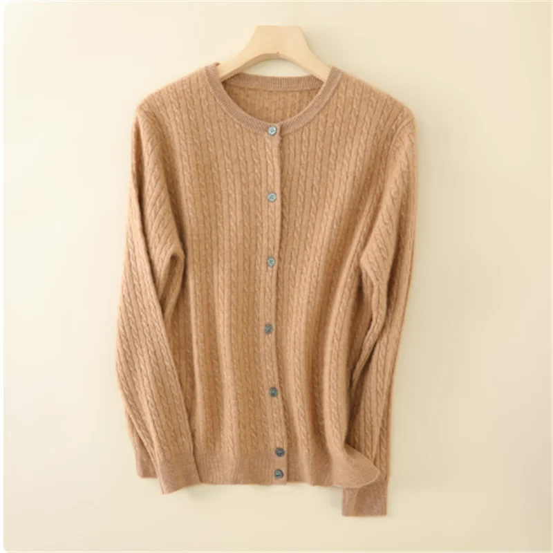 2025 Autumn Winter Women Sweater Solid O Neck Cardigan New Casual Versatile Tops Long Sleeve Single Breasted Cable Knit Sweater