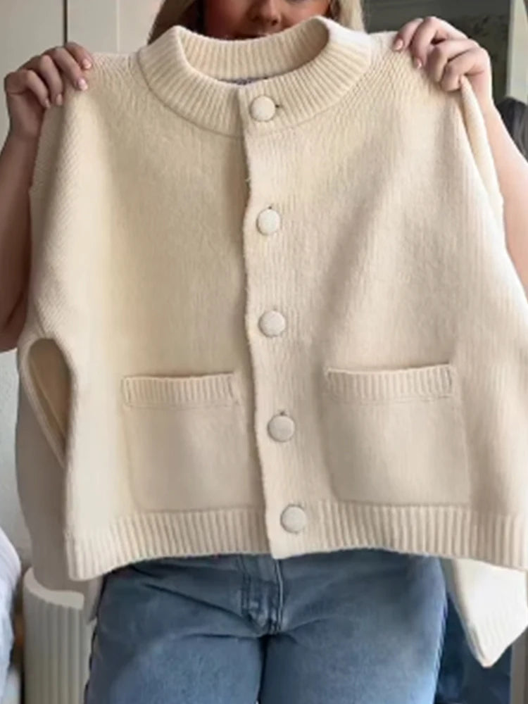 Casual Solid Knitted Cardigan Women O-neck Long Sleeve Single-breasted Pocket Sweater 2025 Autumn Lady Daily Knitwear