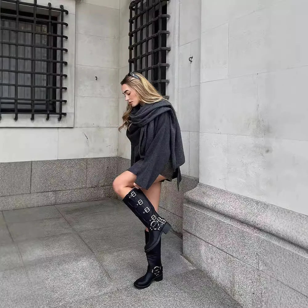Women Fashion Scarf Decorated Woolen Jacket Casual Solid Long Sleeve Loose Warm Overcoat 2025 Autumn Winter New Lady Chic Coat