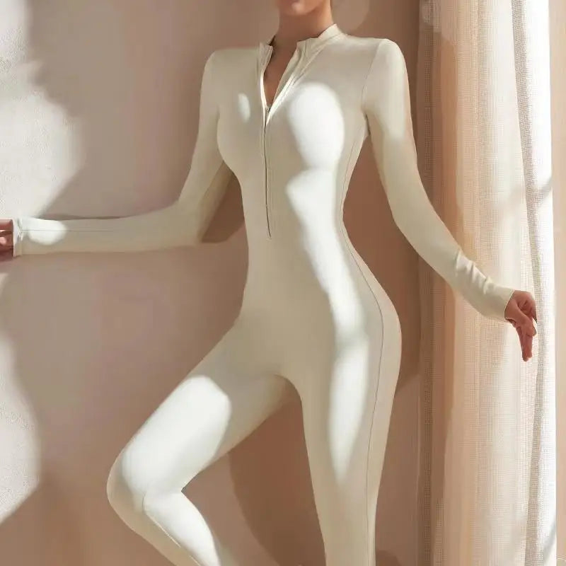 Warm Longsleeve Jumpsuts Women Thickened Sport Overalls Gym Set Zipper Fitness Bodysuits Winter Jumpsuit Workout Tracksuit