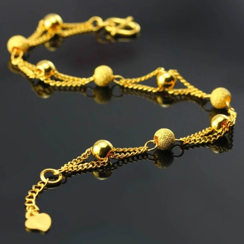 Fashion Gold Color Round Bracelet Chain for Women Girls 2024 New Small Beads Bracelets Luxury Party Jewelry Anniversary Gifts
