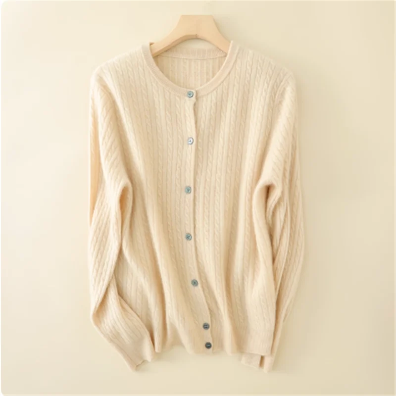 2025 Autumn Winter Women Sweater Solid O Neck Cardigan New Casual Versatile Tops Long Sleeve Single Breasted Cable Knit Sweater