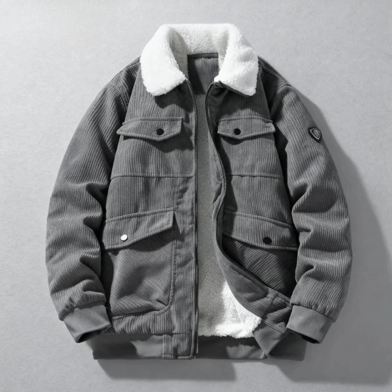 2025 Winter Collar Corduroy Jacket for Men, Casual, Comfortable, Loose, High Quality, Simple, Versatile,and Plush Jacket for Men