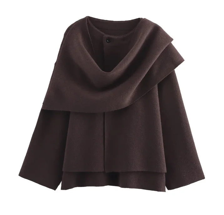 Autumn Women Loose Asymmetric Scarf Knit Jacket Solid Long Sleeve Single Button Side Slit Cardigan Lady Outerwear