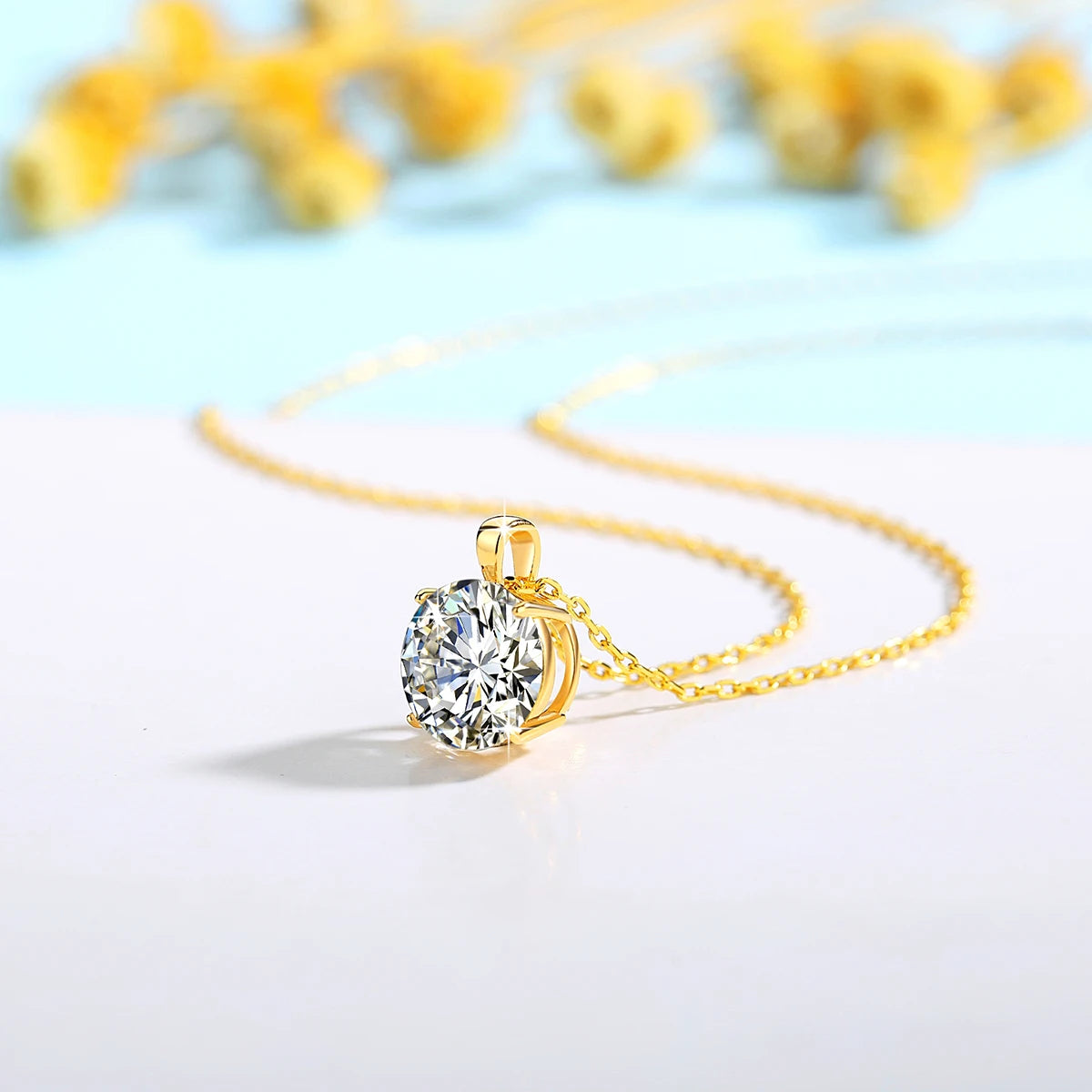 Szjinao 100% Real 14k Gold Moissanite Necklace For Women 6.5mm 1.0ct D Color AU585 K Gold Luxury Pendant Certificated Wholesale