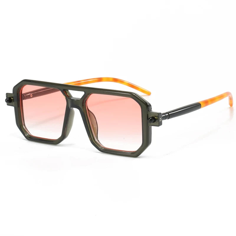 New Popular Square Retro Style Sunglasses Double Beam Pilot Sun Glasses Hawksbill Pattern Mirror Leg Design Flat Mirror