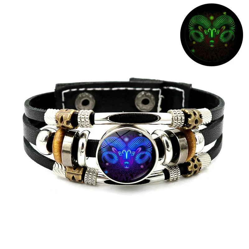 Constellations Luminous Leather Bracelet Retro Multi-layer Beaded Leather Bracelet Jewelry Gifts for Men Women Couples