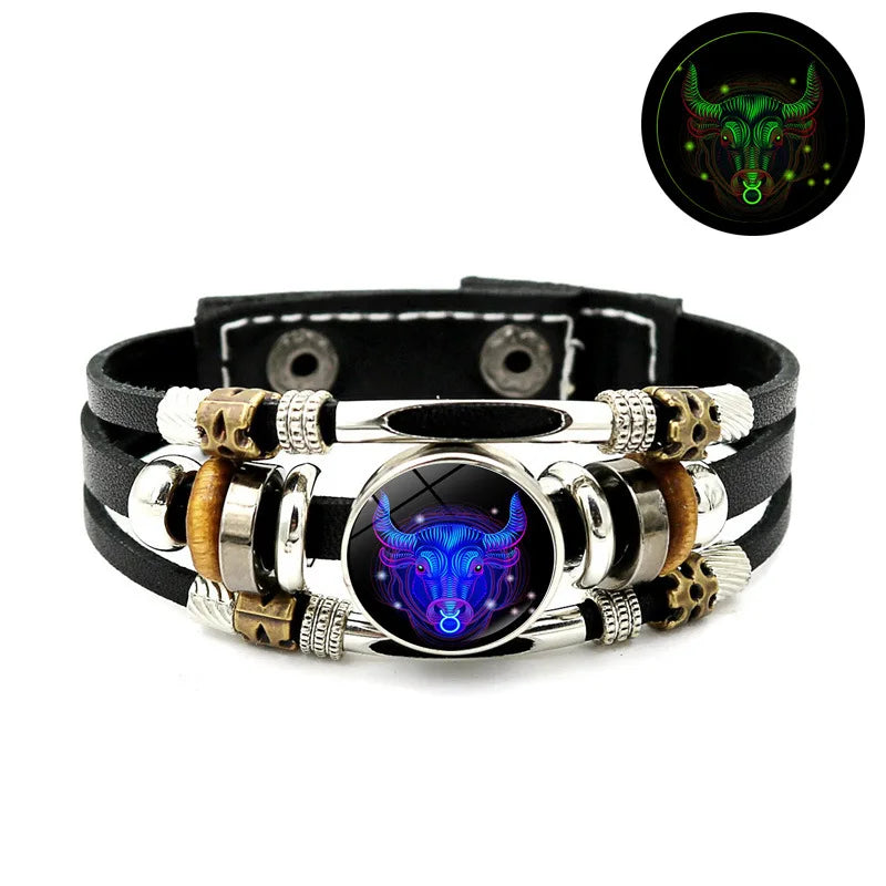 Constellations Luminous Leather Bracelet Retro Multi-layer Beaded Leather Bracelet Jewelry Gifts for Men Women Couples